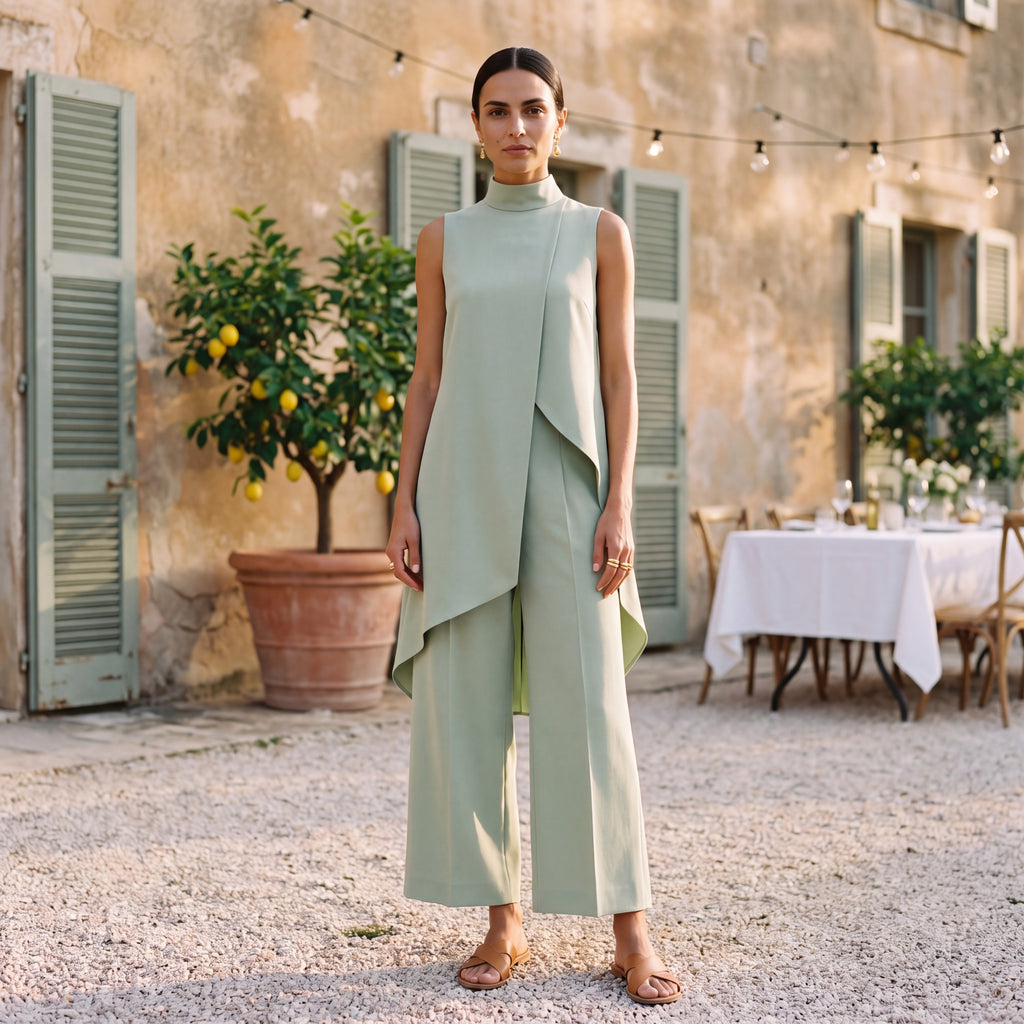 Martina | Two-Piece Set Elegant Draped Top & Palazzo Trousers