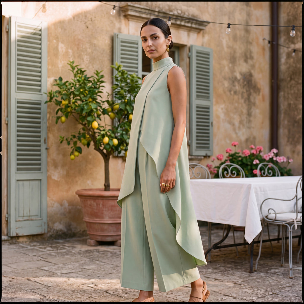 Martina | Two-Piece Set Elegant Draped Top & Palazzo Trousers