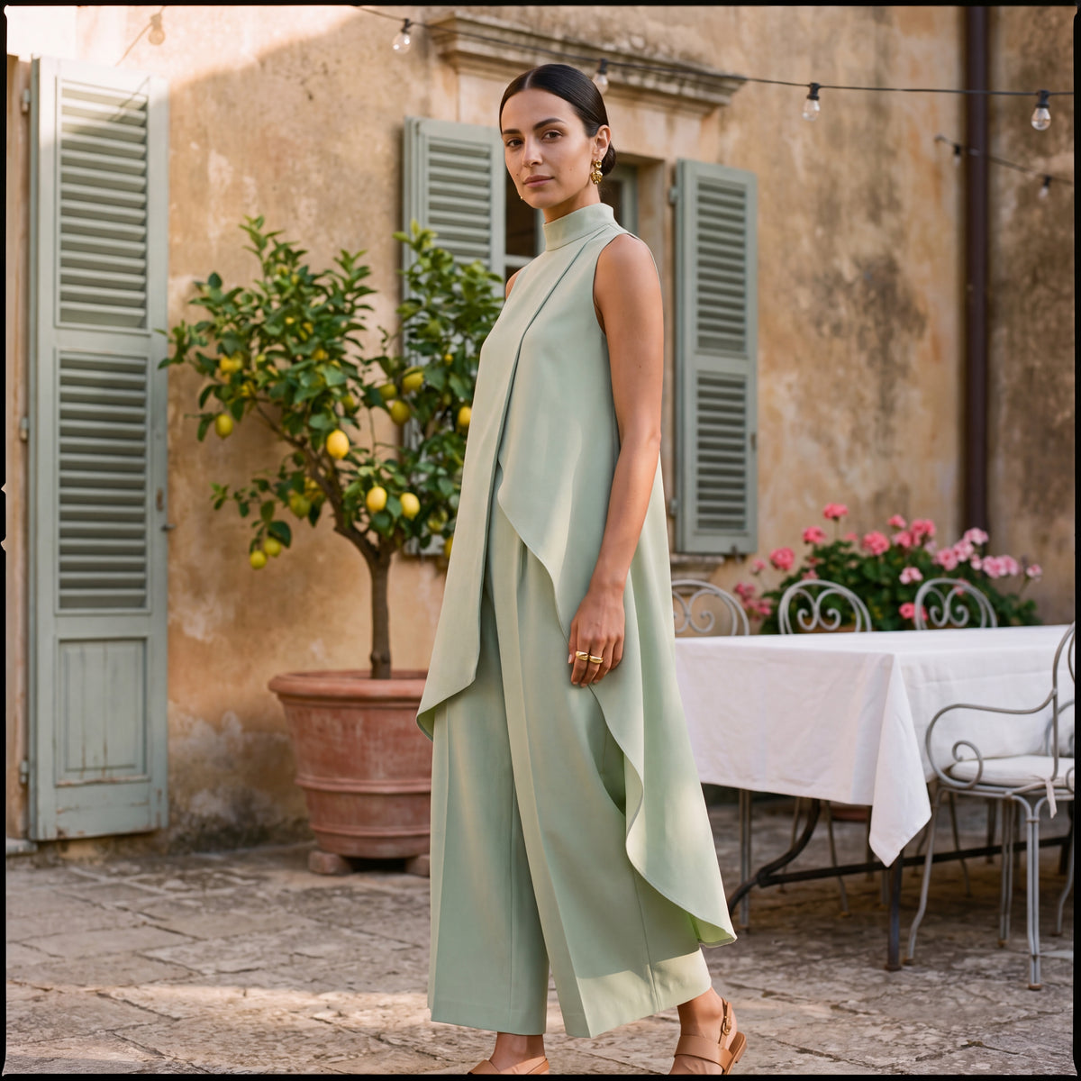 Martina | Two-Piece Set Elegant Draped Top & Palazzo Trousers