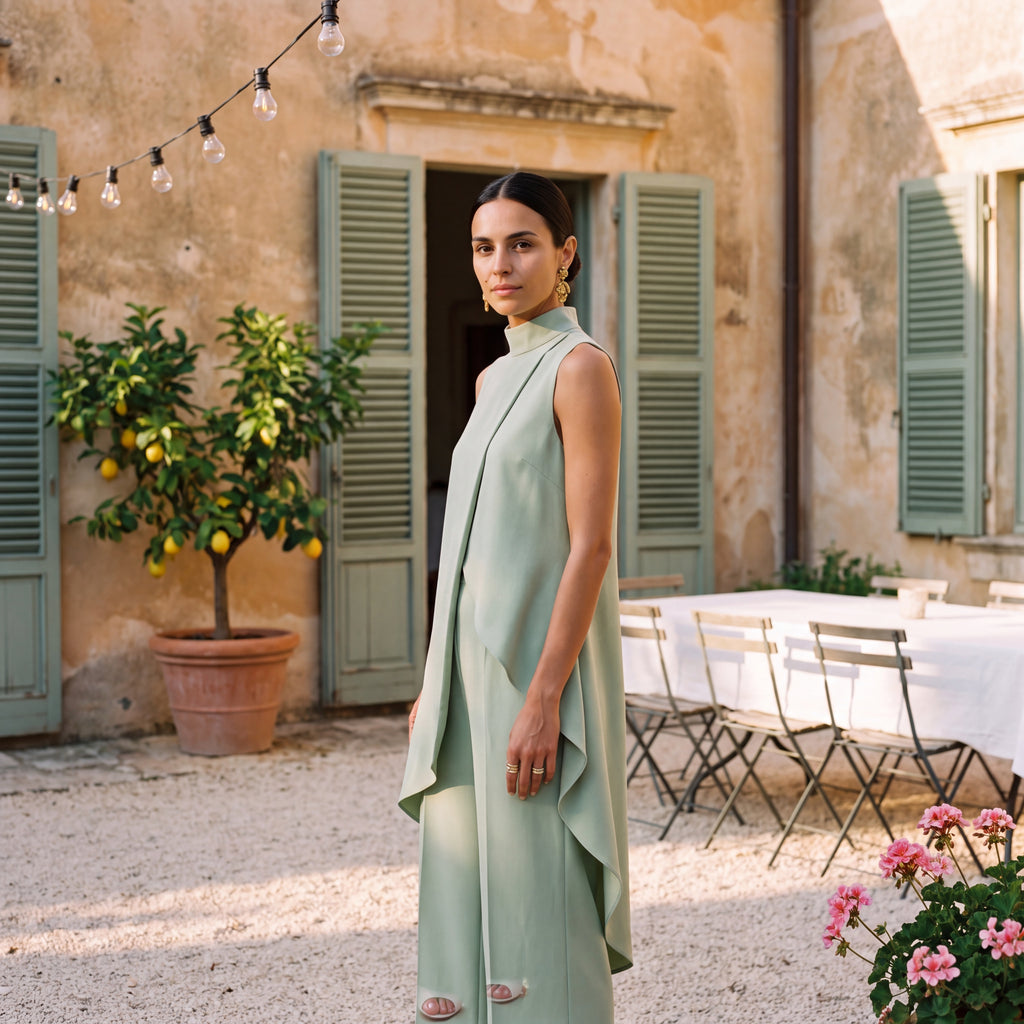 Martina | Two-Piece Set Elegant Draped Top & Palazzo Trousers