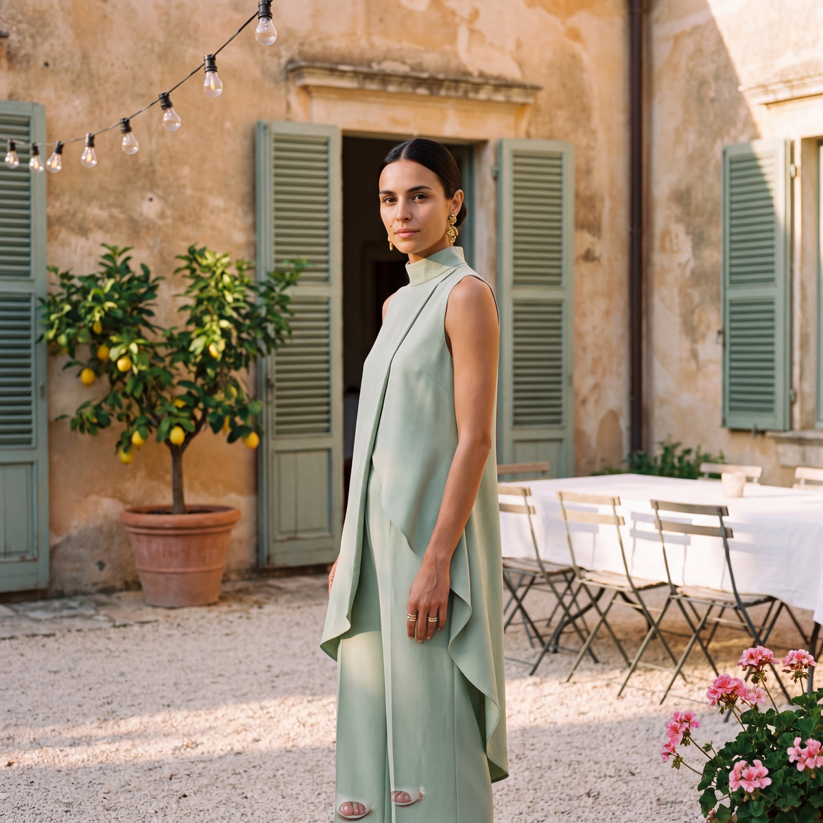 Martina | Two-Piece Set Elegant Draped Top & Palazzo Trousers