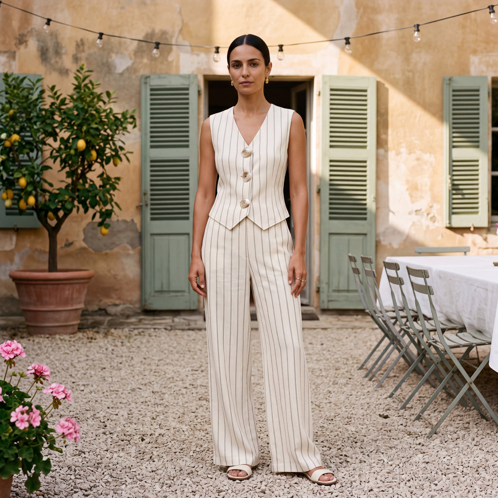 Chiara | Pinstripe Vest & Wide-Leg Trousers Set