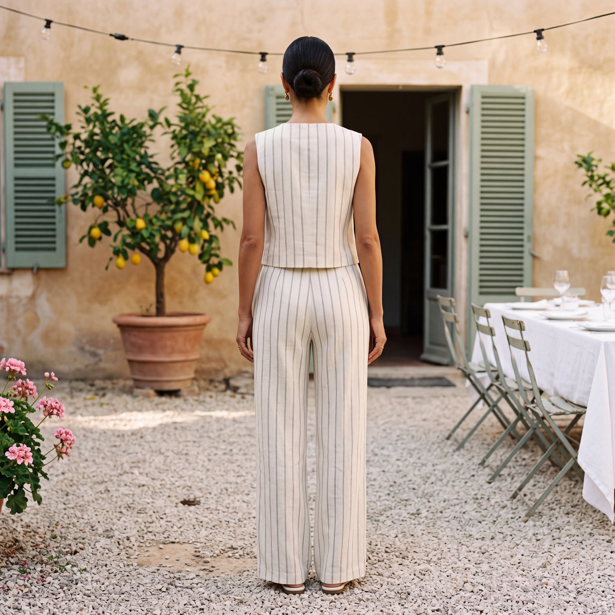 Chiara | Pinstripe Vest & Wide-Leg Trousers Set