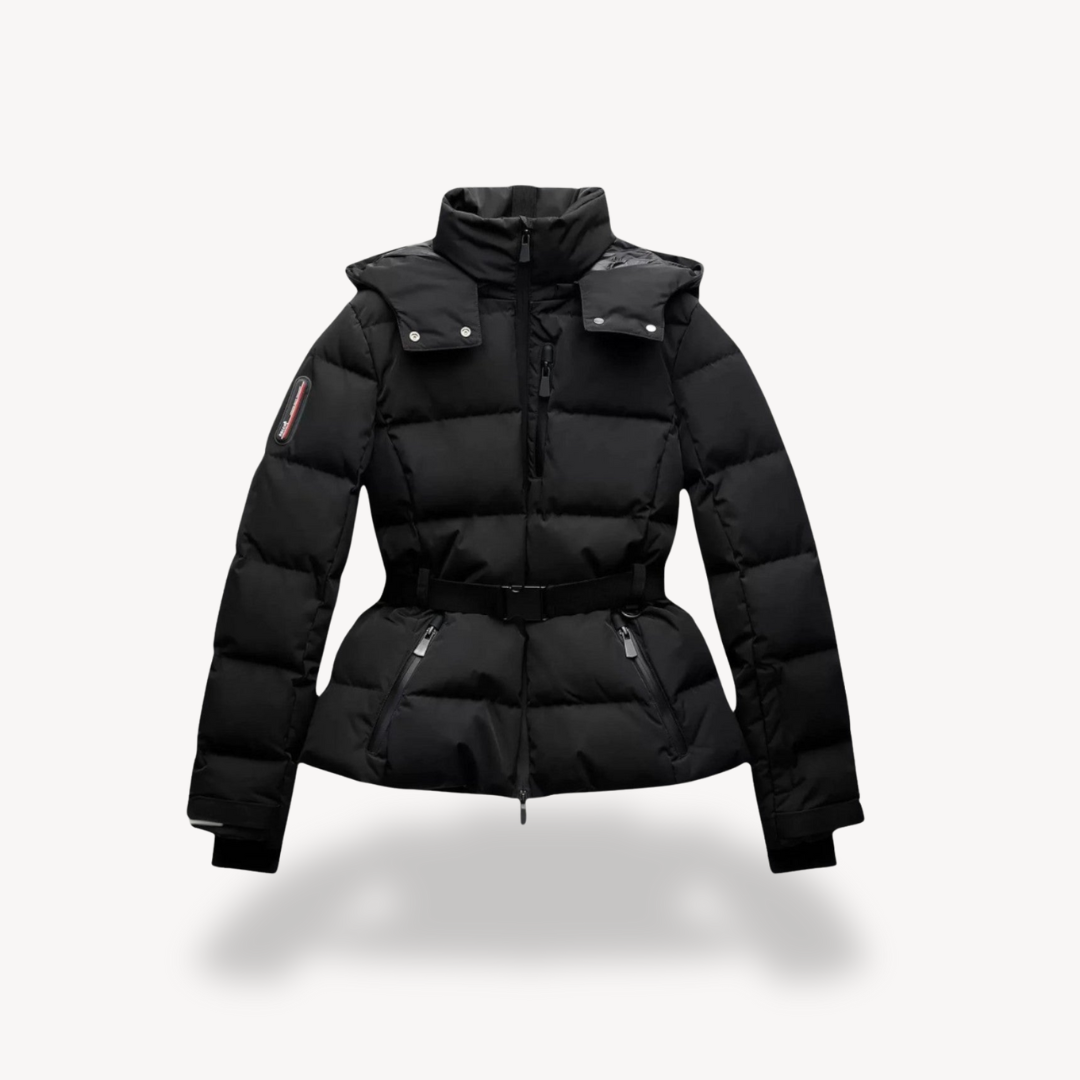 Rosetta | Black Puffer Coat with Belt