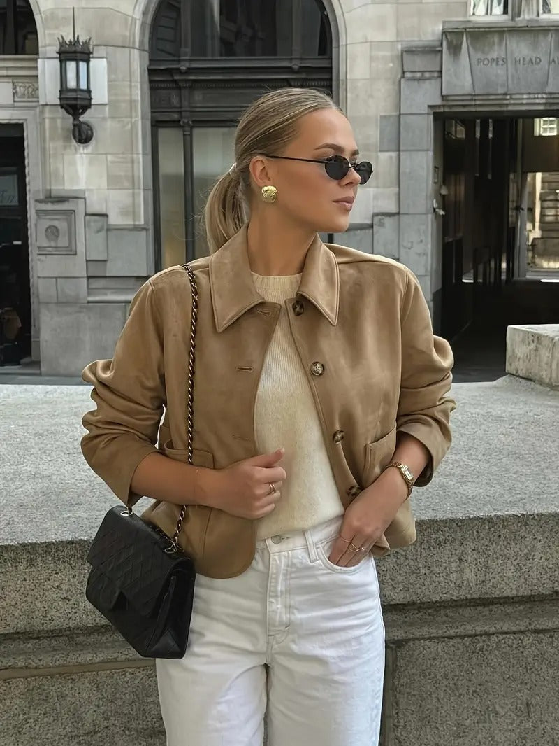 Tecla | Camel Suede Jacket with Buttons