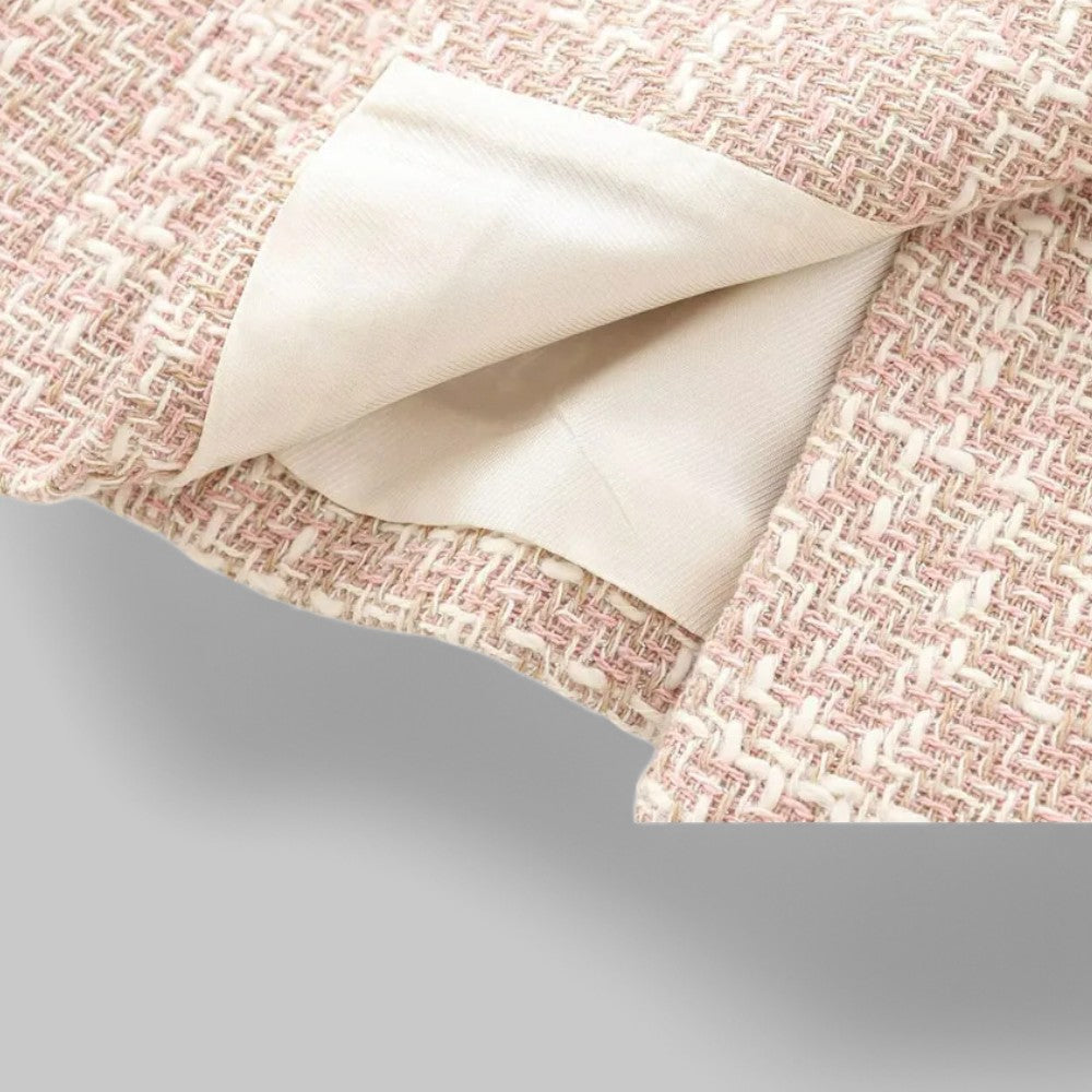 Zita | Pink Tweed Double-Breasted Blazer with Gold Buttons
