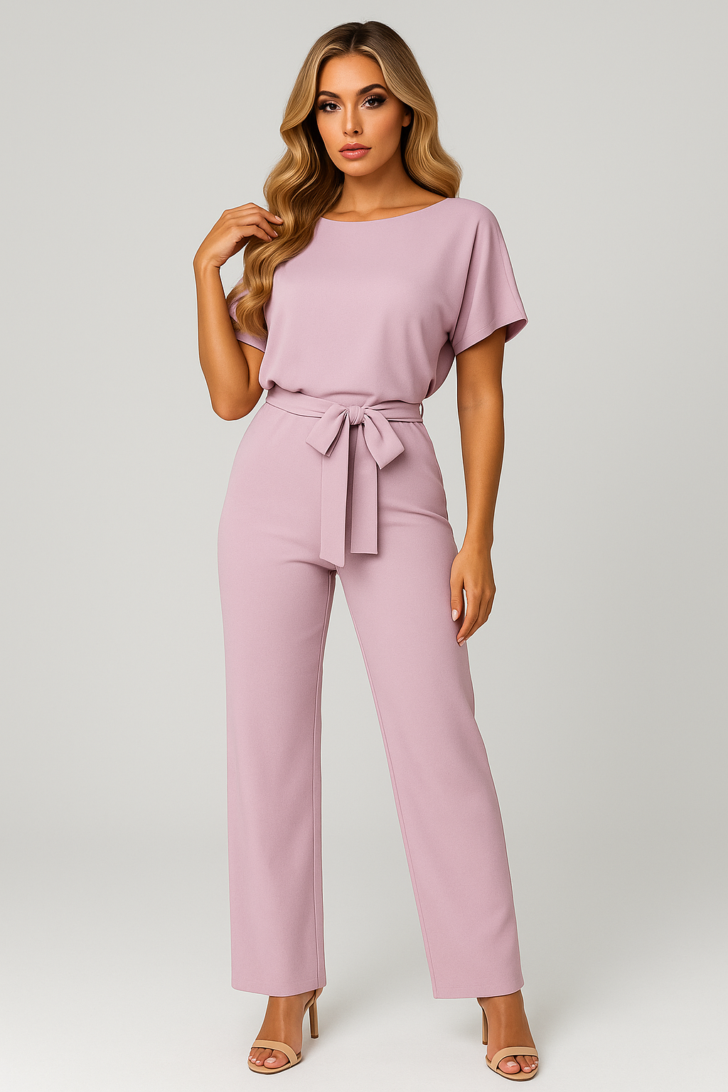 Nicoletta | Belted Jumpsuit with Wide-Leg Trousers