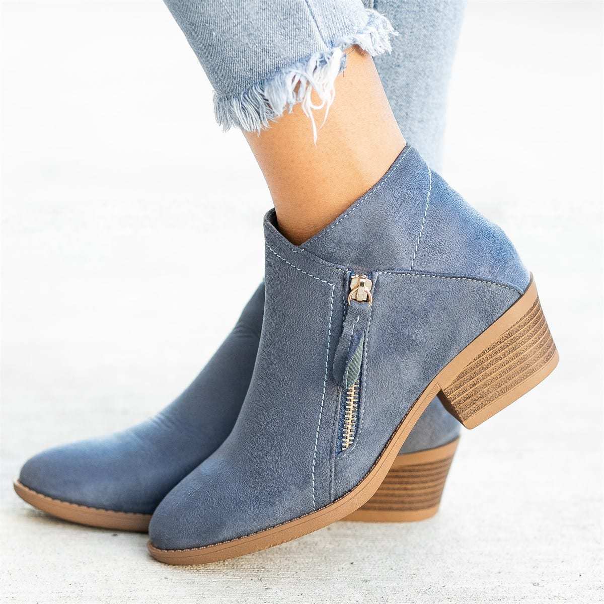 Cecilia | Suede Ankle Boots with Wooden Heel