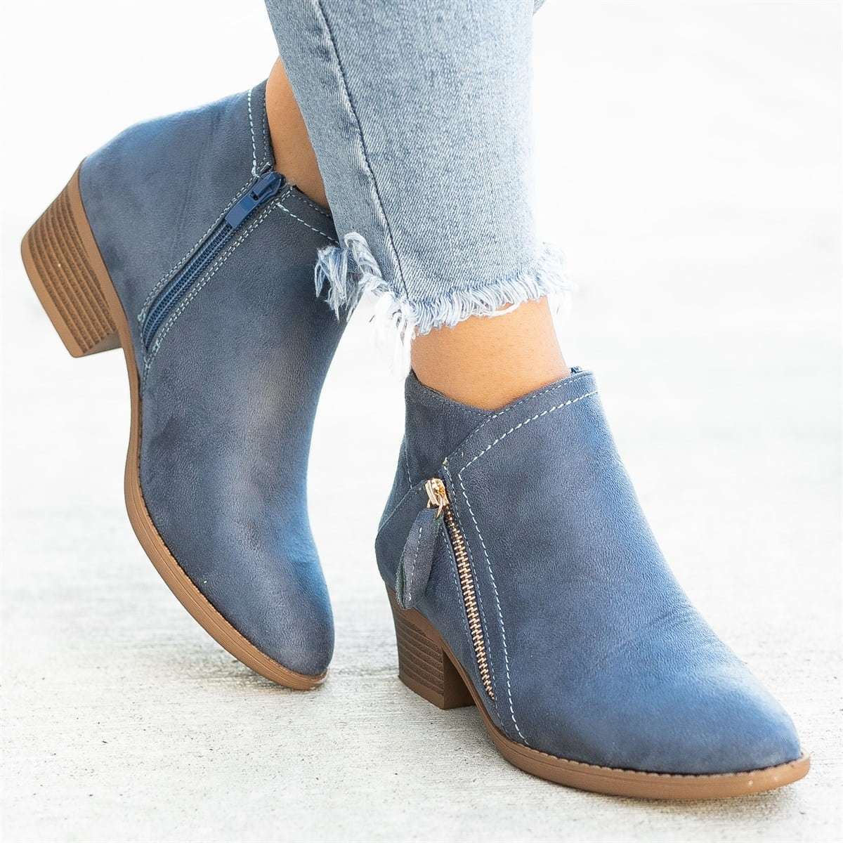 Cecilia | Suede Ankle Boots with Wooden Heel