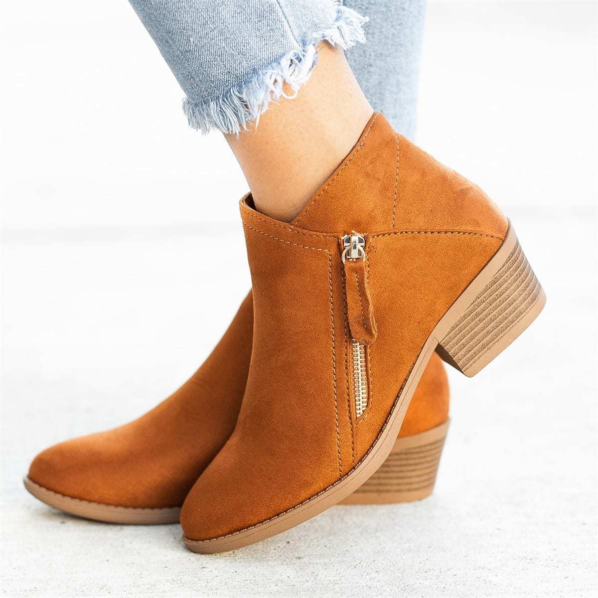 Cecilia | Suede Ankle Boots with Wooden Heel