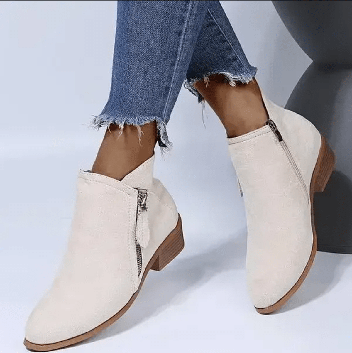 Cecilia | Suede Ankle Boots with Wooden Heel