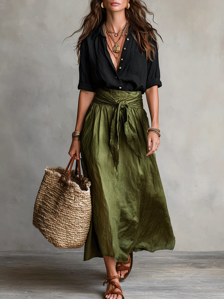 Camilla | Two-Piece Midi Set with Tie Belt