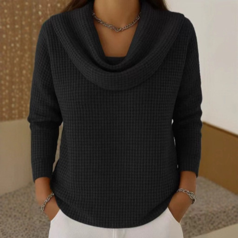Cirilla | Warm Honeycomb Knit Sweater with Cascade Neckline