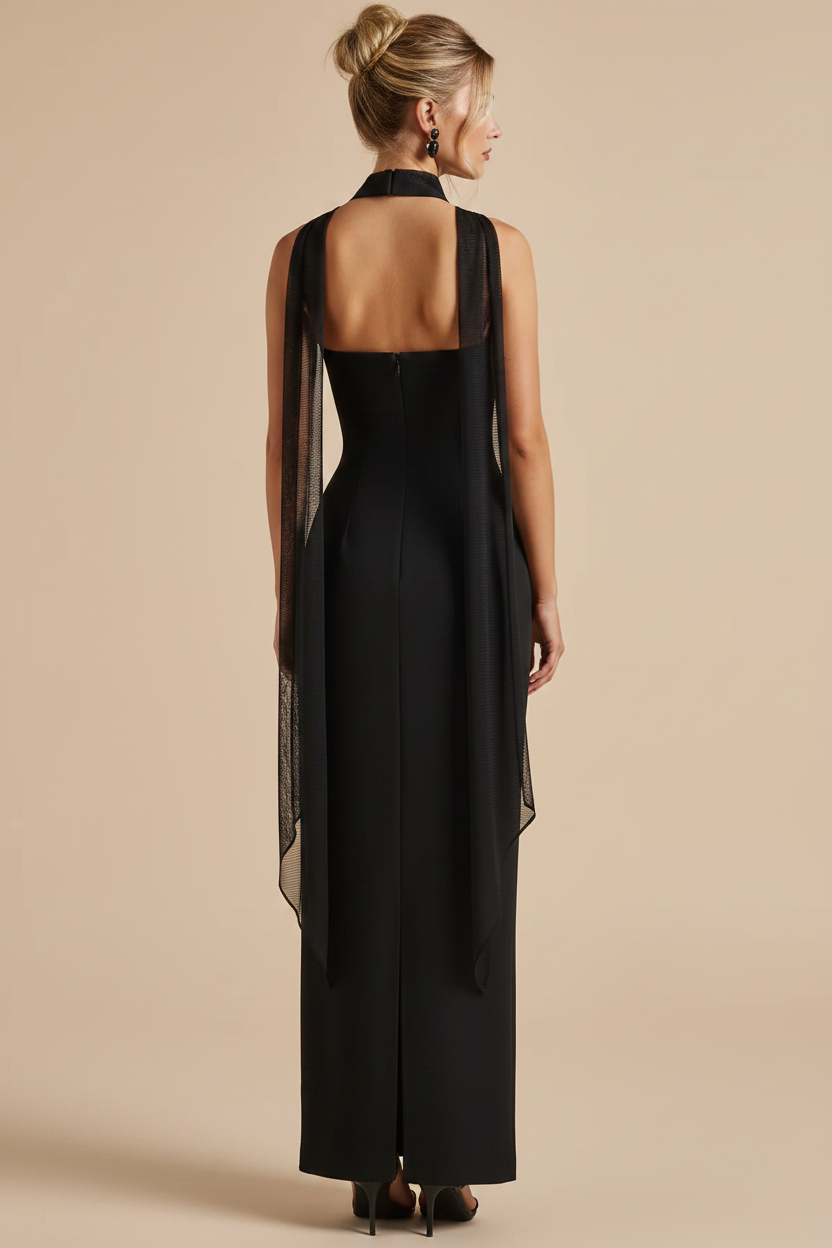 Maxi Strapless Dress with Drape Flowy Black