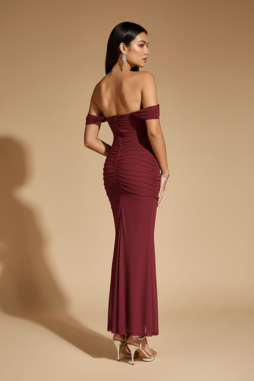 Serena – Long Draped Lampone Dress