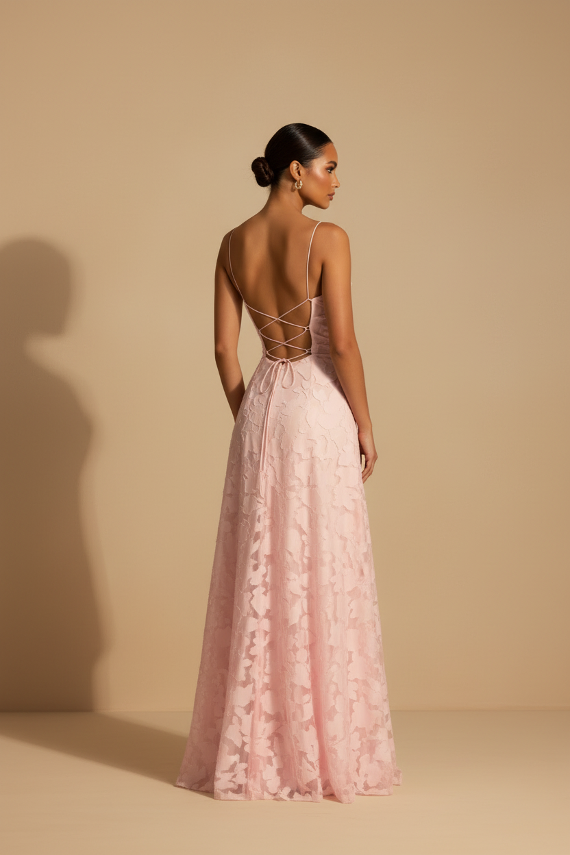 Francesca – Long Lace Fit Elegant Pink Dress
