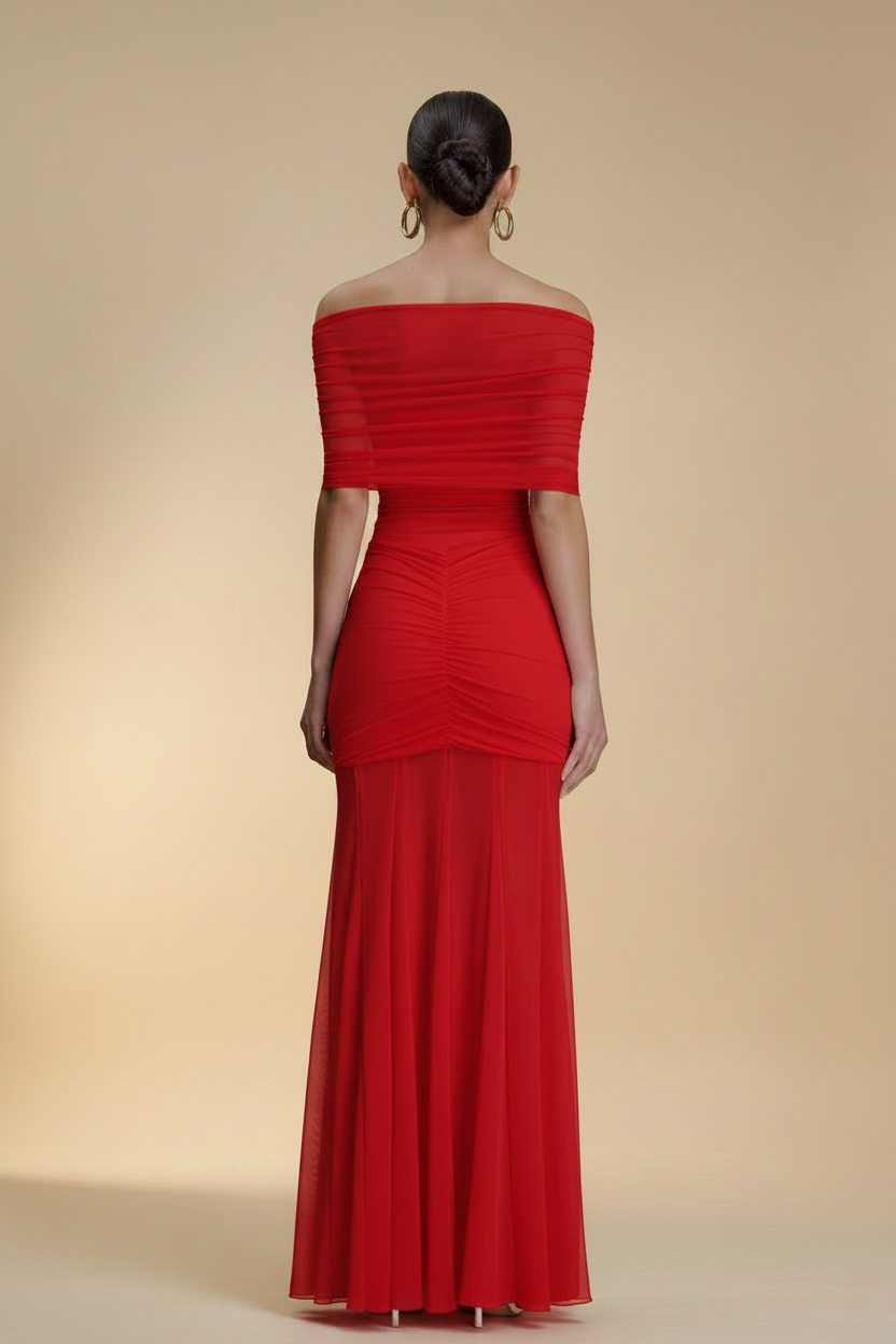 Aurelia – Maxi Draped Effect Silhouette Red Dress
