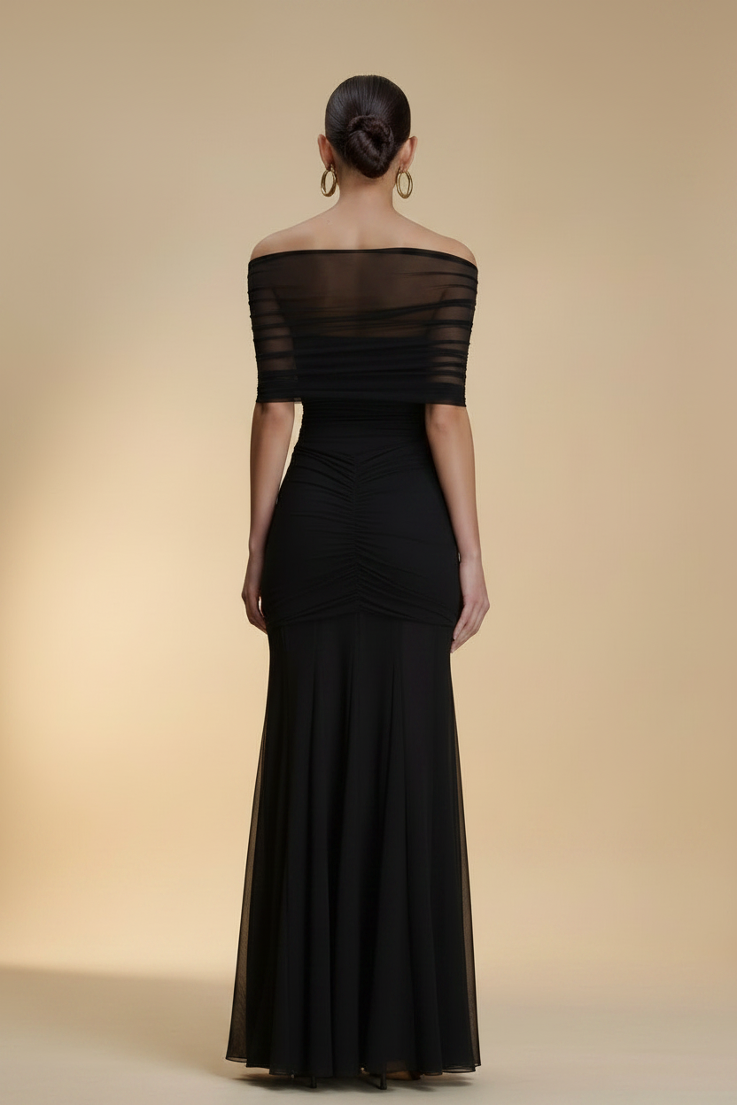 Aurelia – Maxi Draped Effect Silhouette Black Dress