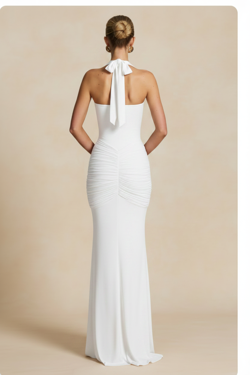 Seraphina | Ruched Silhouette Maxi Dress in White