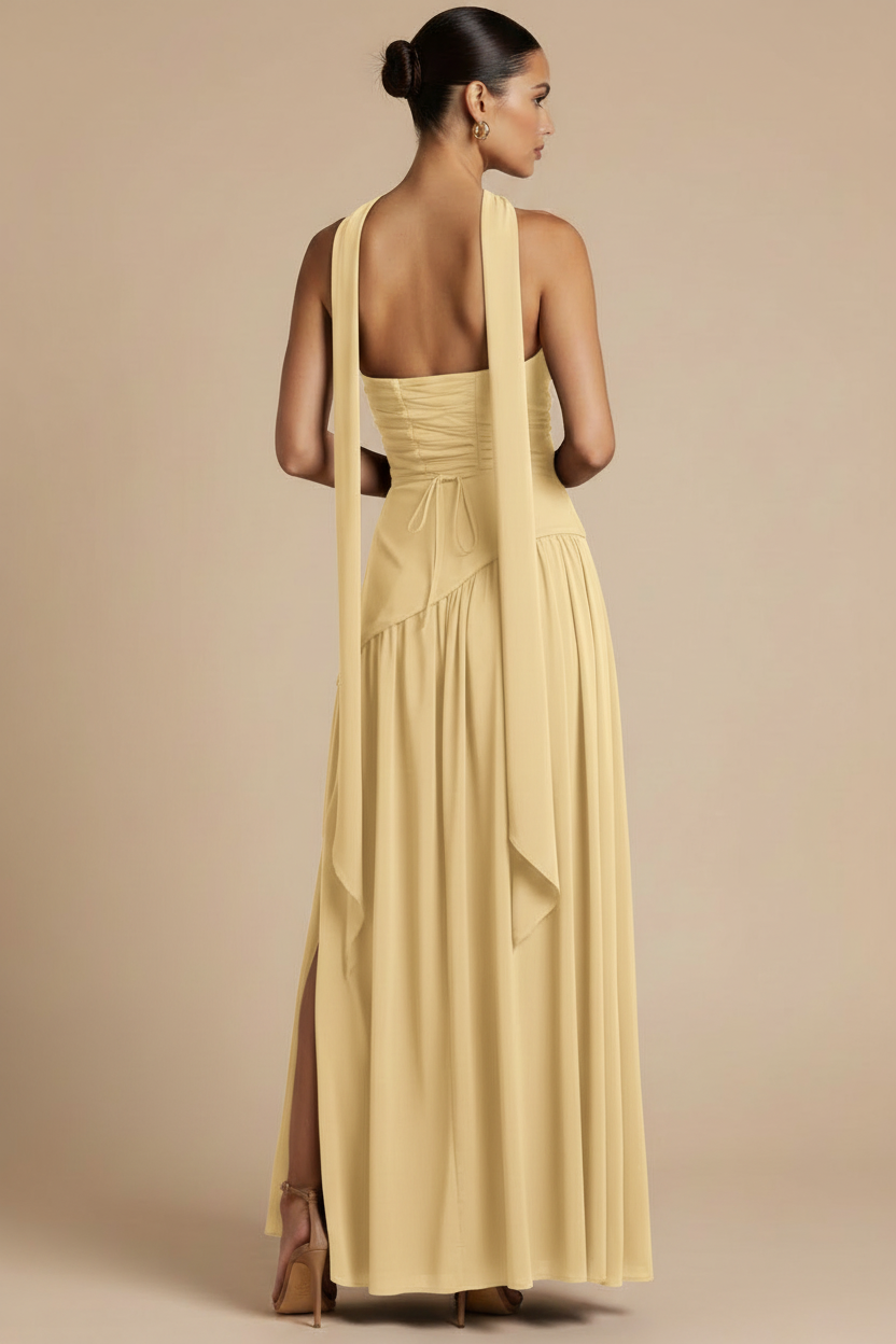 Valeria – Maxi Strapless Slit Elegant Yellow Light Dress