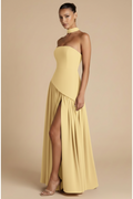 Valeria – Maxi Strapless Slit Elegant Yellow Light Dress