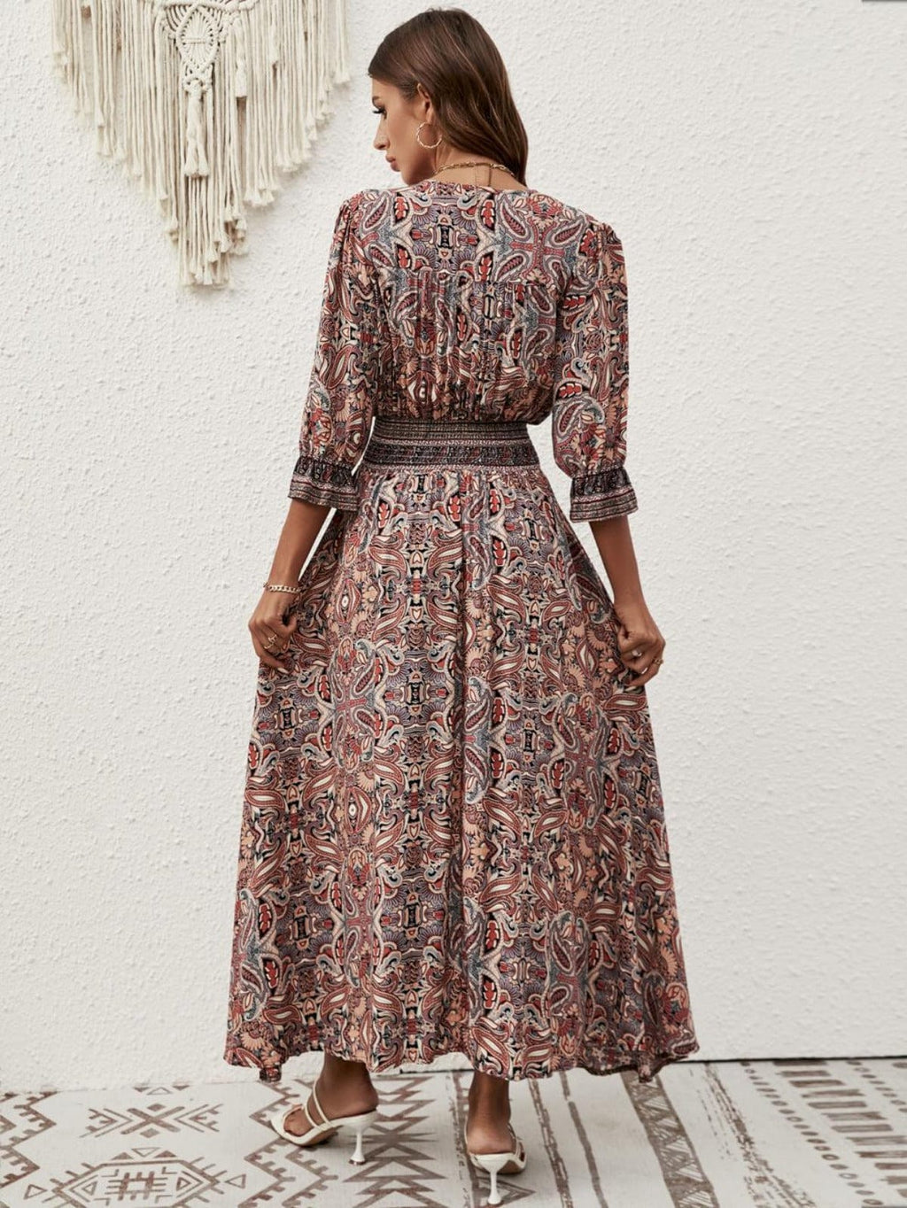 Claudia | Bohemian Cotton Dress with Adjustable Waist & Print