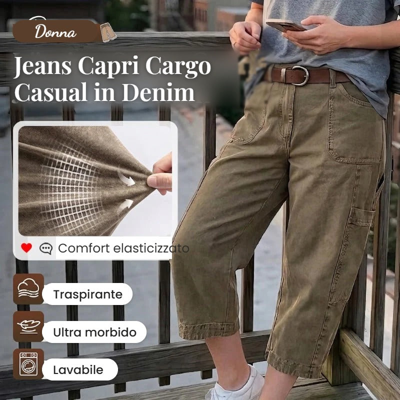 Jeans Capri cargo casual da donna in denim – comfort elasticizzato, traspiranti e lavabili