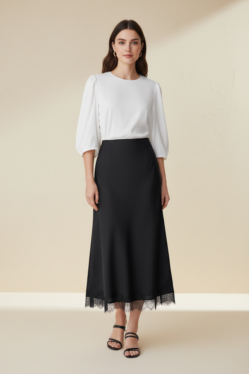 Noire – Midi Lace Effect Elegant Skirt