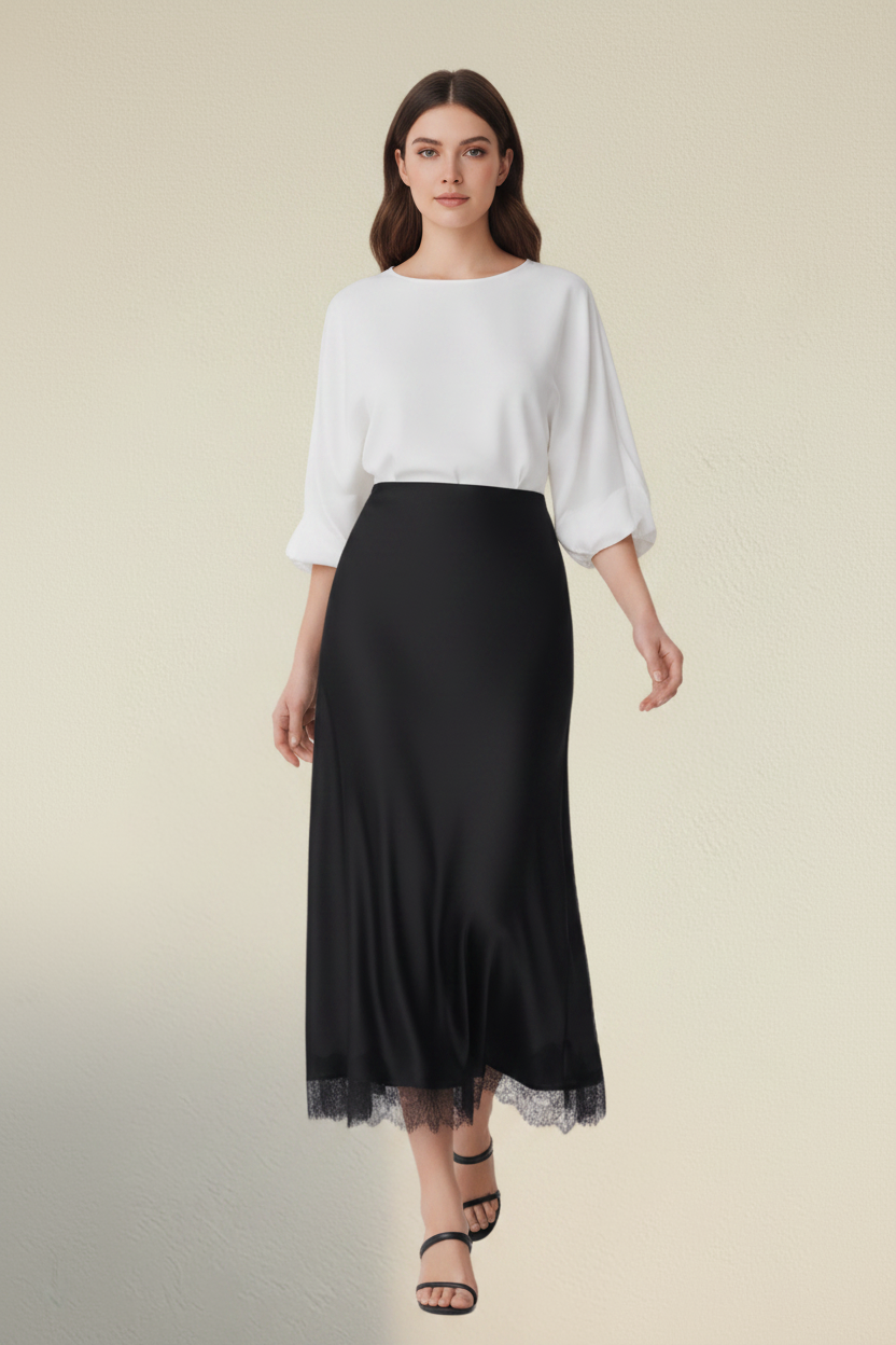 Noire – Midi Lace Effect Elegant Skirt