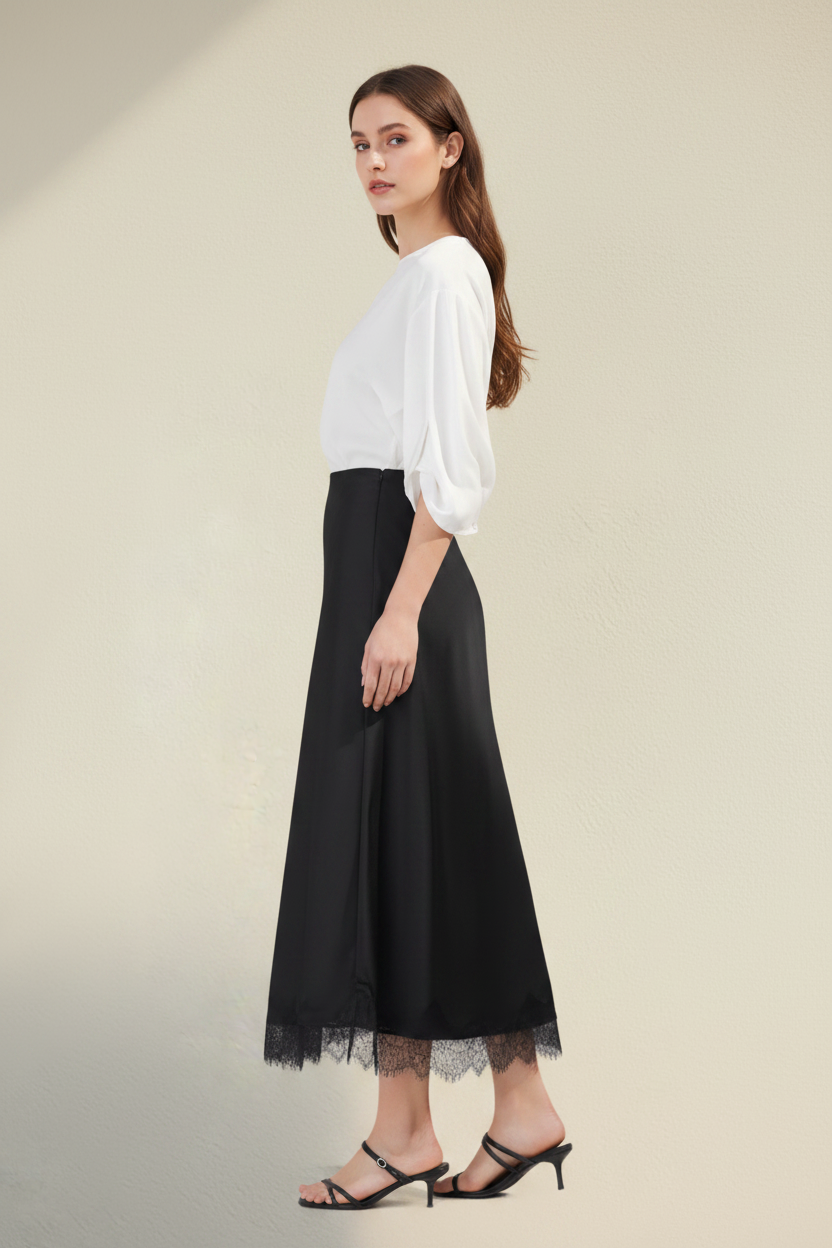 Noire – Midi Lace Effect Elegant Skirt