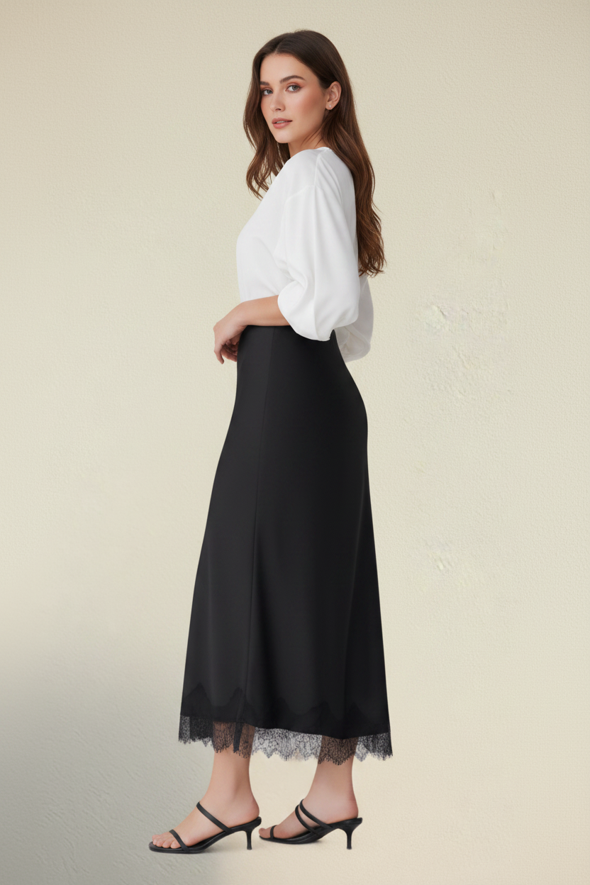 Noire – Midi Lace Effect Elegant Skirt