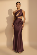 Aveline | Asymmetric One-Shoulder Satin Maxi Dress in Burgundy