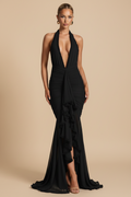 Vera – Maxi Scollatura Profonda Dress with Slit Flowy Black