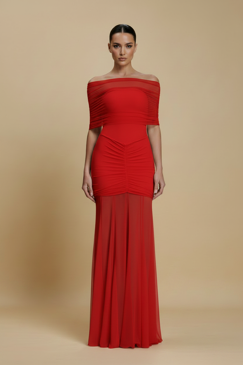 Aurelia – Maxi Draped Effect Silhouette Red Dress