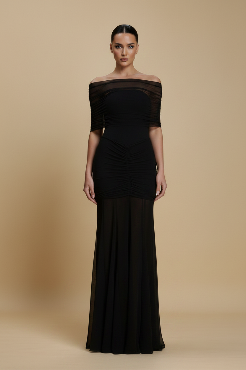 Aurelia – Maxi Draped Effect Silhouette Black Dress
