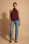 Halter Flowy Elara Top – Burgundy