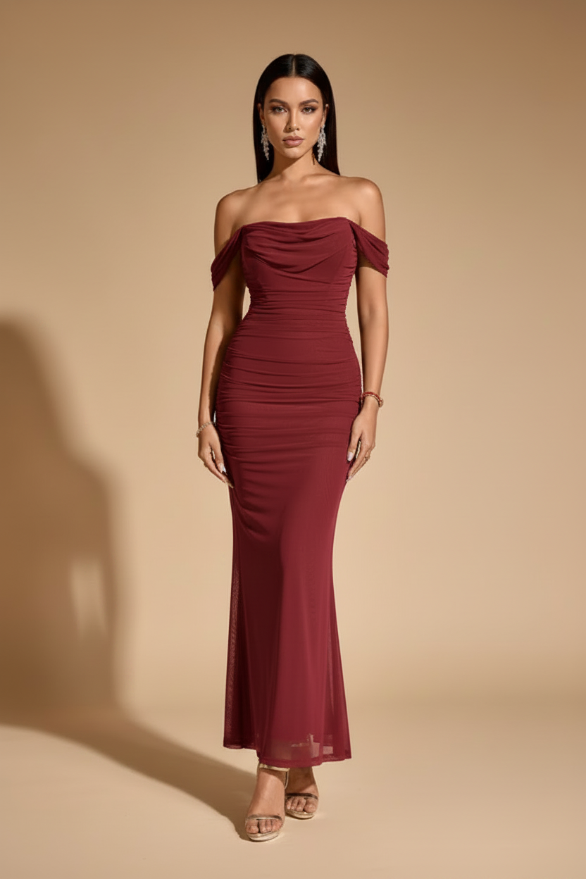 Serena – Long Draped Lampone Dress