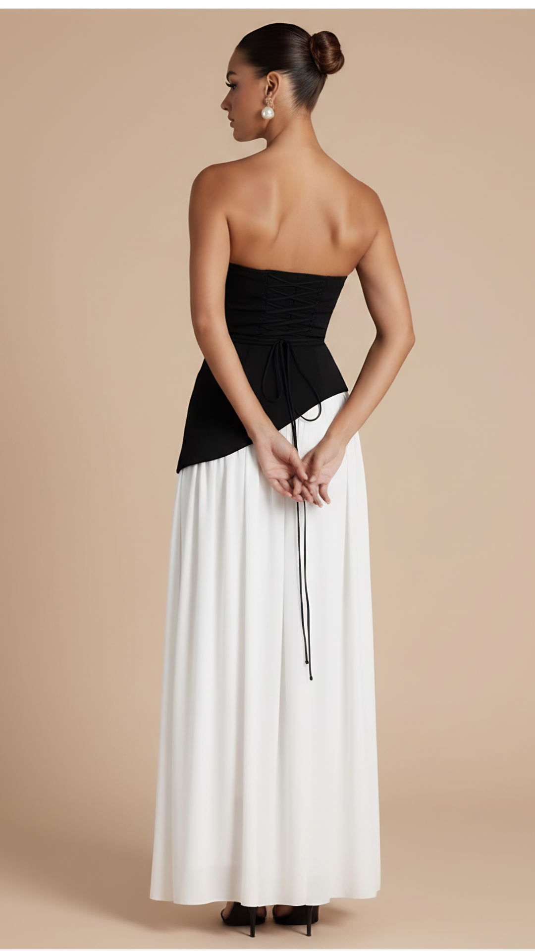 Valeria – Maxi Strapless Slit Elegant Black Dress & White
