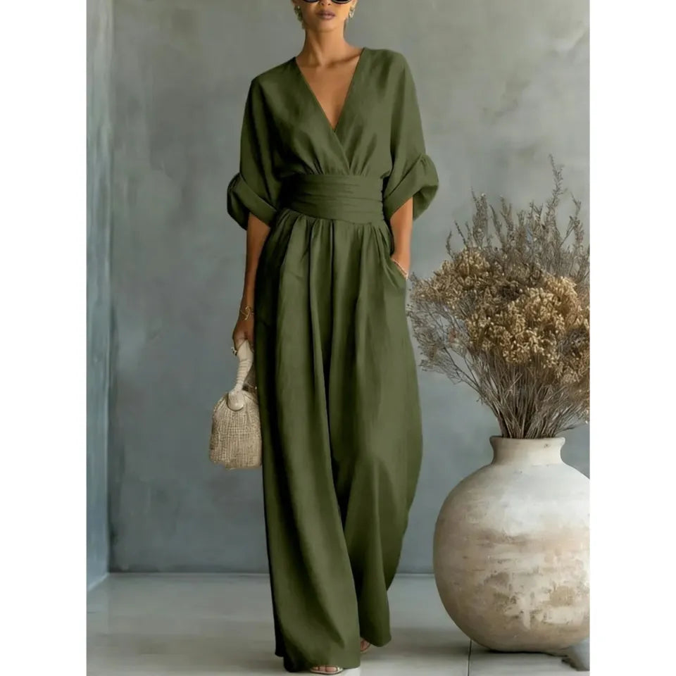 Elowen | Elegant Draped Jumpsuit with Wide-Leg