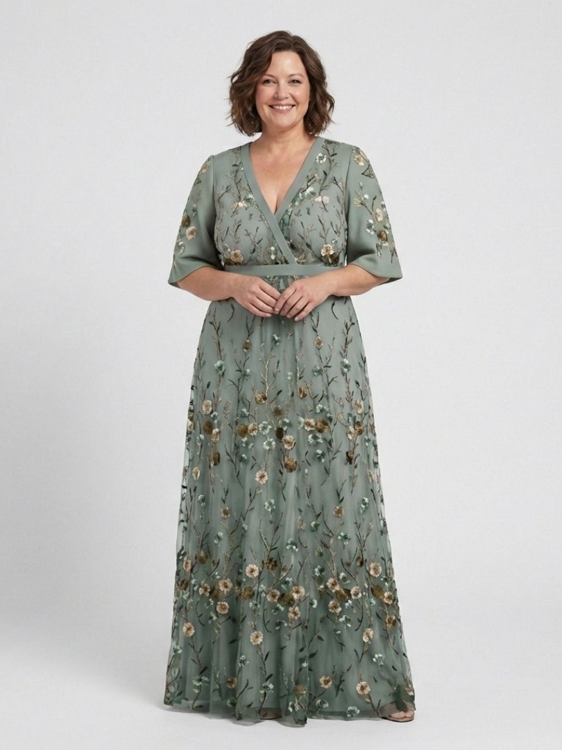 Melodi – Long Dress with Floral with V-Neck
