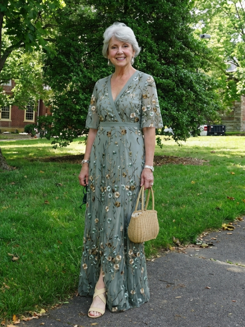 Melodi – Long Dress with Floral with V-Neck