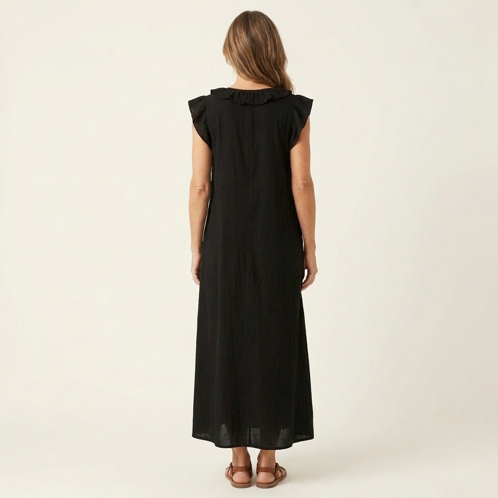 Josette | Maxi Linen Dress with V-Neck & Ruffle