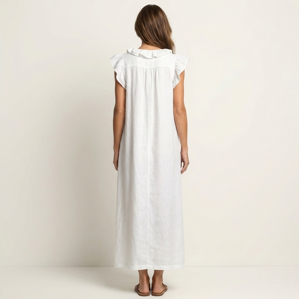 Josette | Maxi Linen Dress with V-Neck & Ruffle