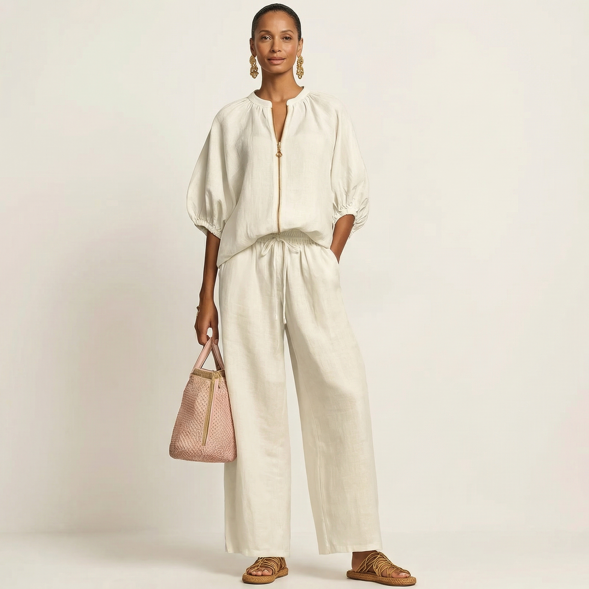 Marlowe | Front-zip Jumpsuit with Puff Sleeves