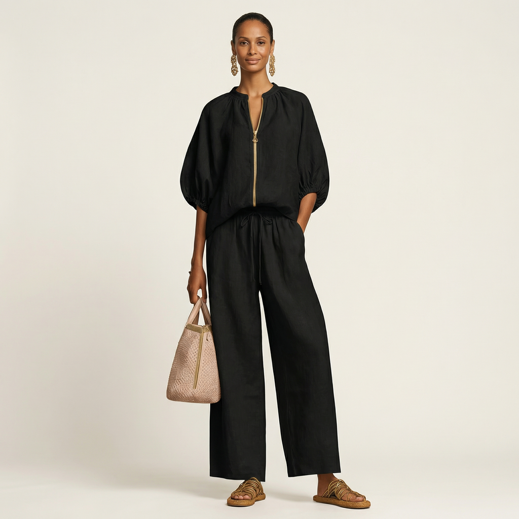 Marlowe | Front-zip Jumpsuit with Puff Sleeves