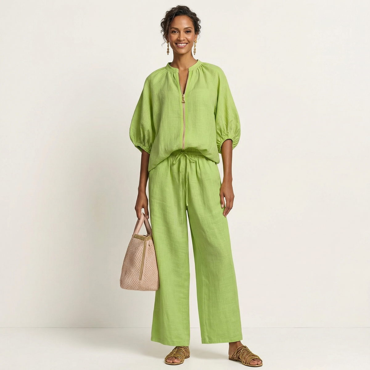 Marlowe | Front-zip Jumpsuit with Puff Sleeves