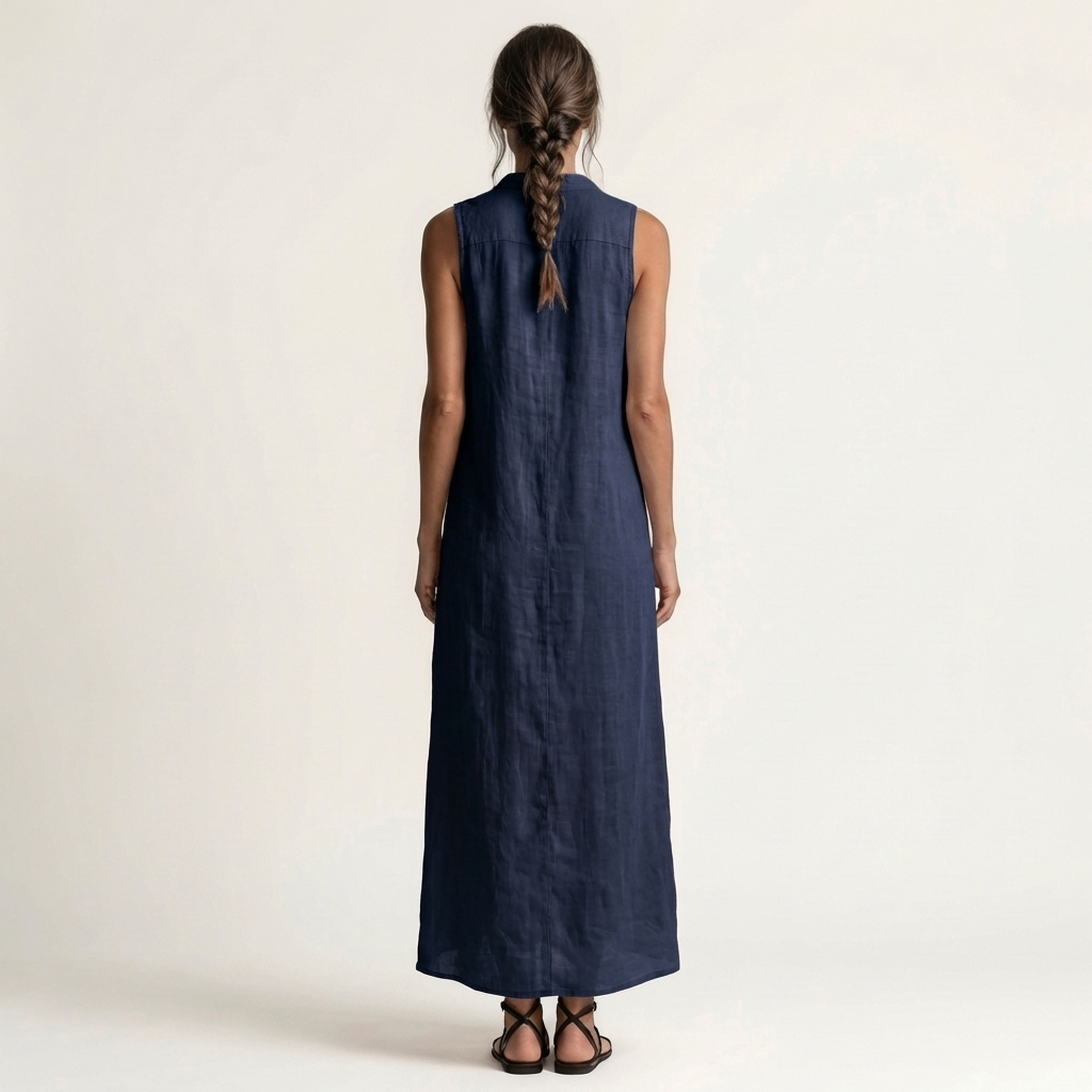 Mirabell | Sleeveless long linen dress with hood and front buttons