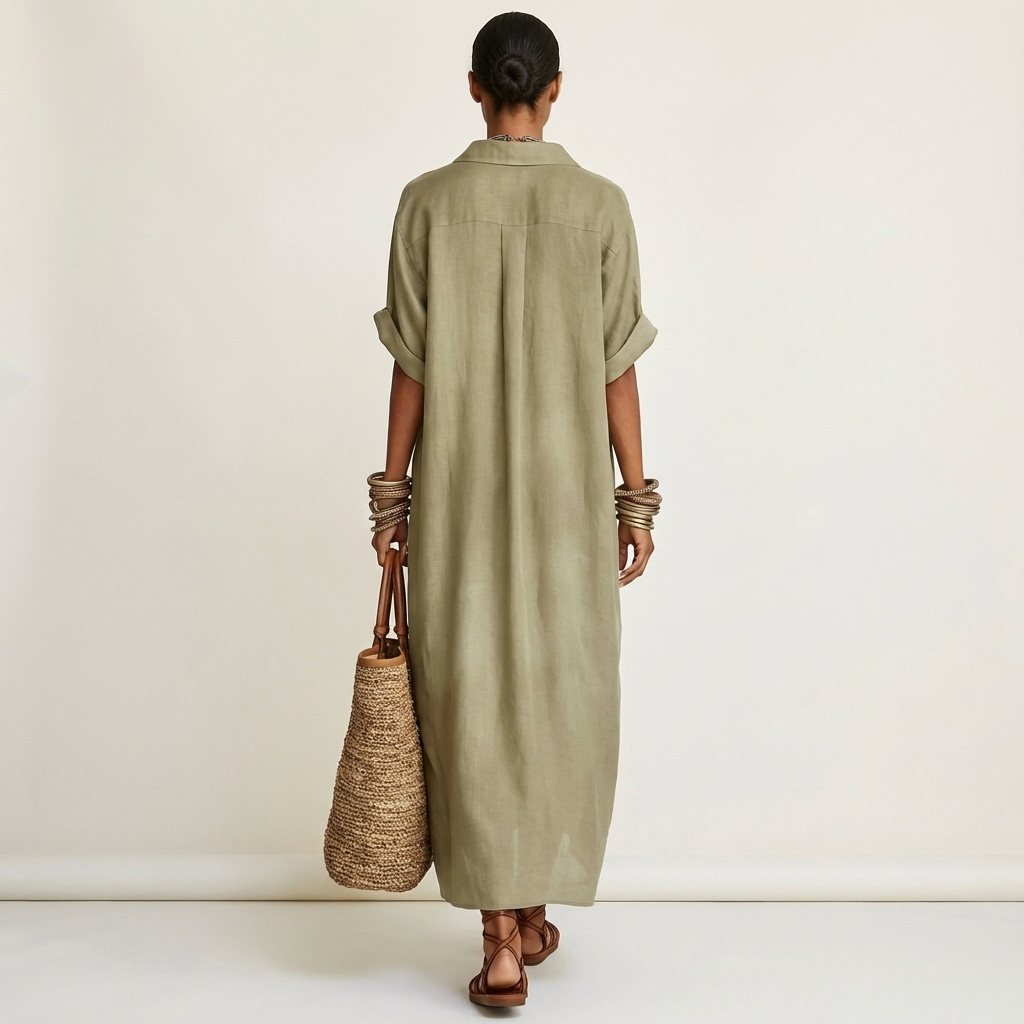 Kamira | Maxi Shirt Dress with Contrast Collar & Placket