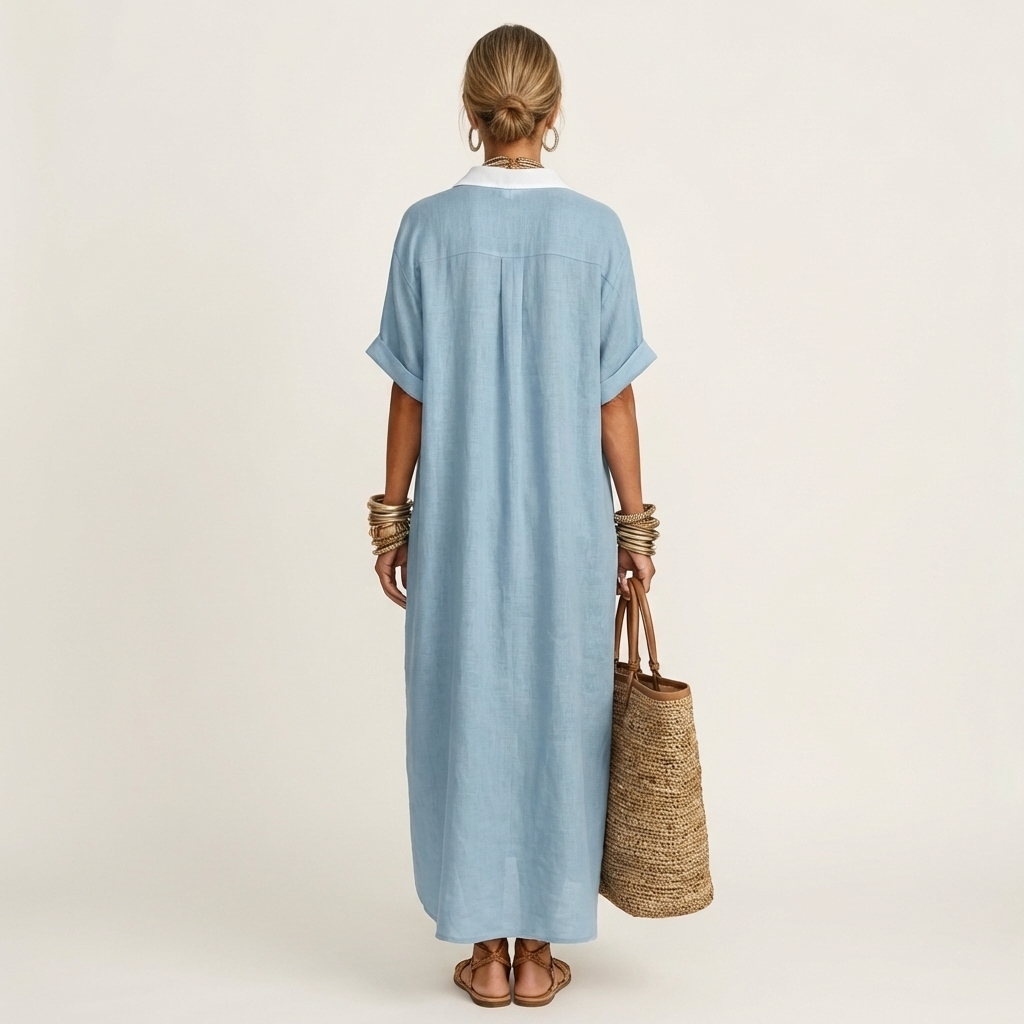 Kamira | Maxi Shirt Dress with Contrast Collar & Placket