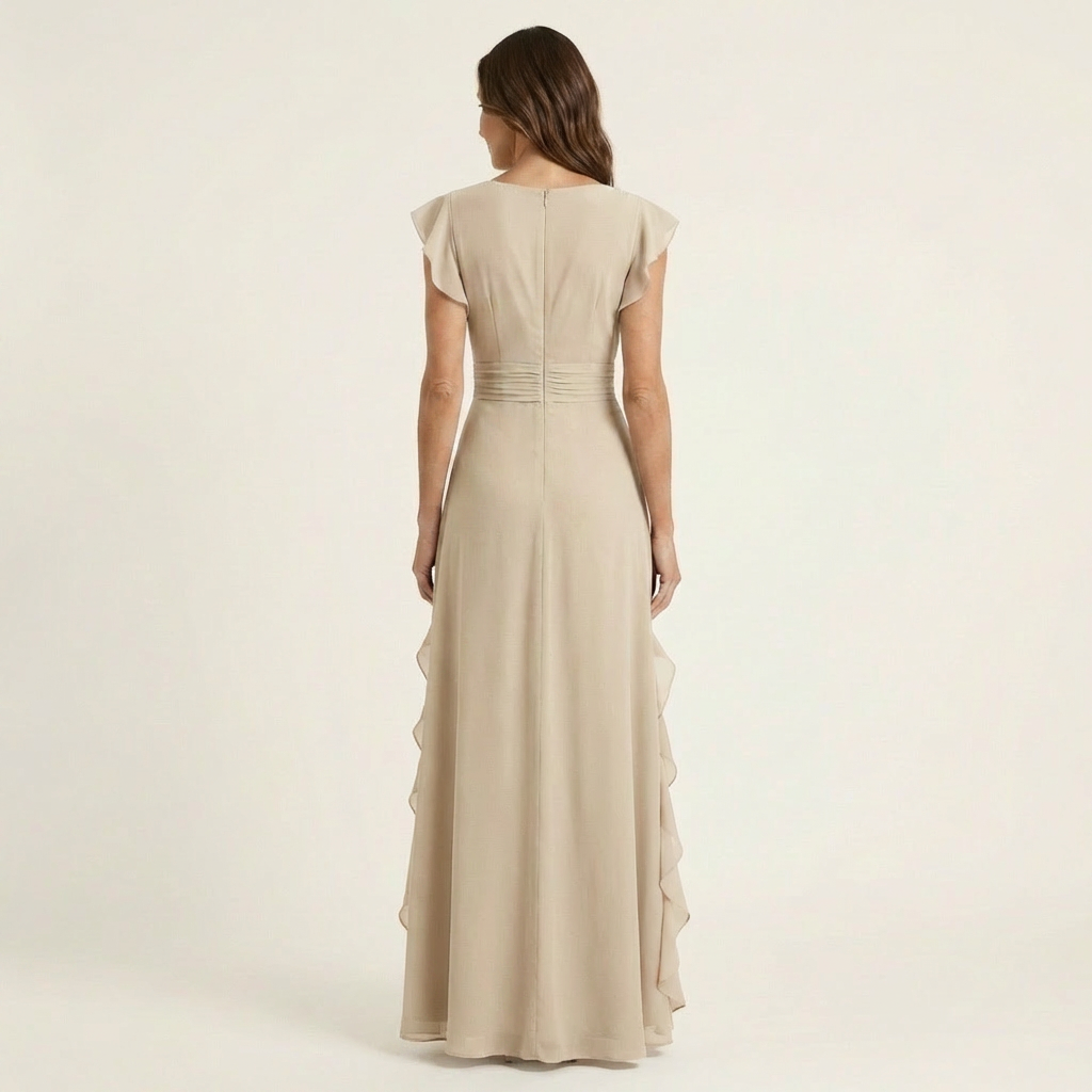 Nellyana | Wrap maxi dress with V-neck, flutter sleeves and cascading ruffles